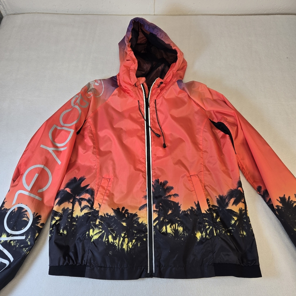 Body Glove Hooded Windbreaker Jacket Sunset Palm Graphic Mesh Lined Men’s XL